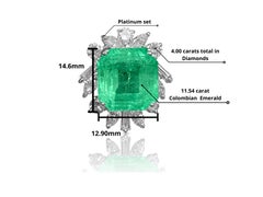 11.54 Carat Colombian Emerald and Baguette Cut Diamonds Pendant Set in Platinum
