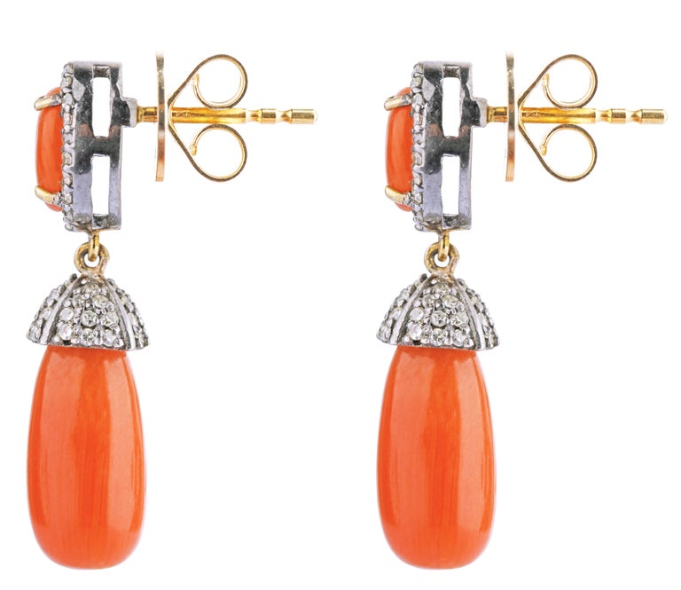 11.54 Carat Diamond and Coral Drop Earrings In New Condition For Sale In Jaipur, IN