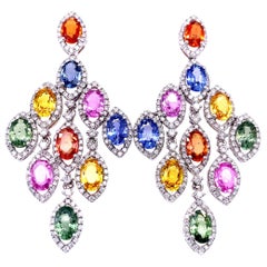 11.54 Carat Multi-Color Sapphire Chandelier Earrings