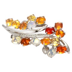 11.54 Carat Natural Caribbean Fire Opal and Diamond Brooch Made in Platinum