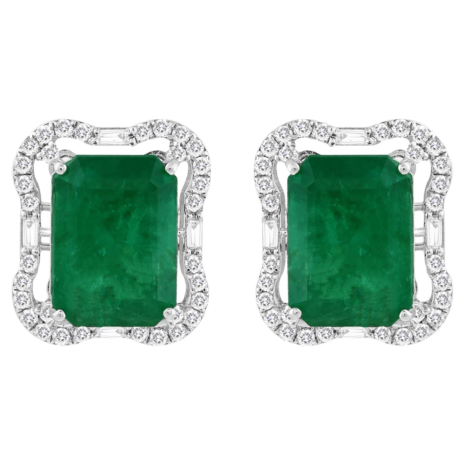 11,54 Karat sambischer Smaragd 0,78 Karat SI/H Diamant-Ohrringe 18 Karat Weißgold