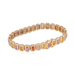 Bracelet de tennis en or jaune 14K serti de saphirs multiples Bijoux fins