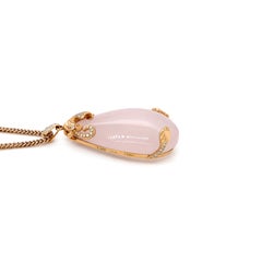 115.48ct Rose Quartz & Diamond 18K Rose Gold Large Pear Shape Pendant Necklace