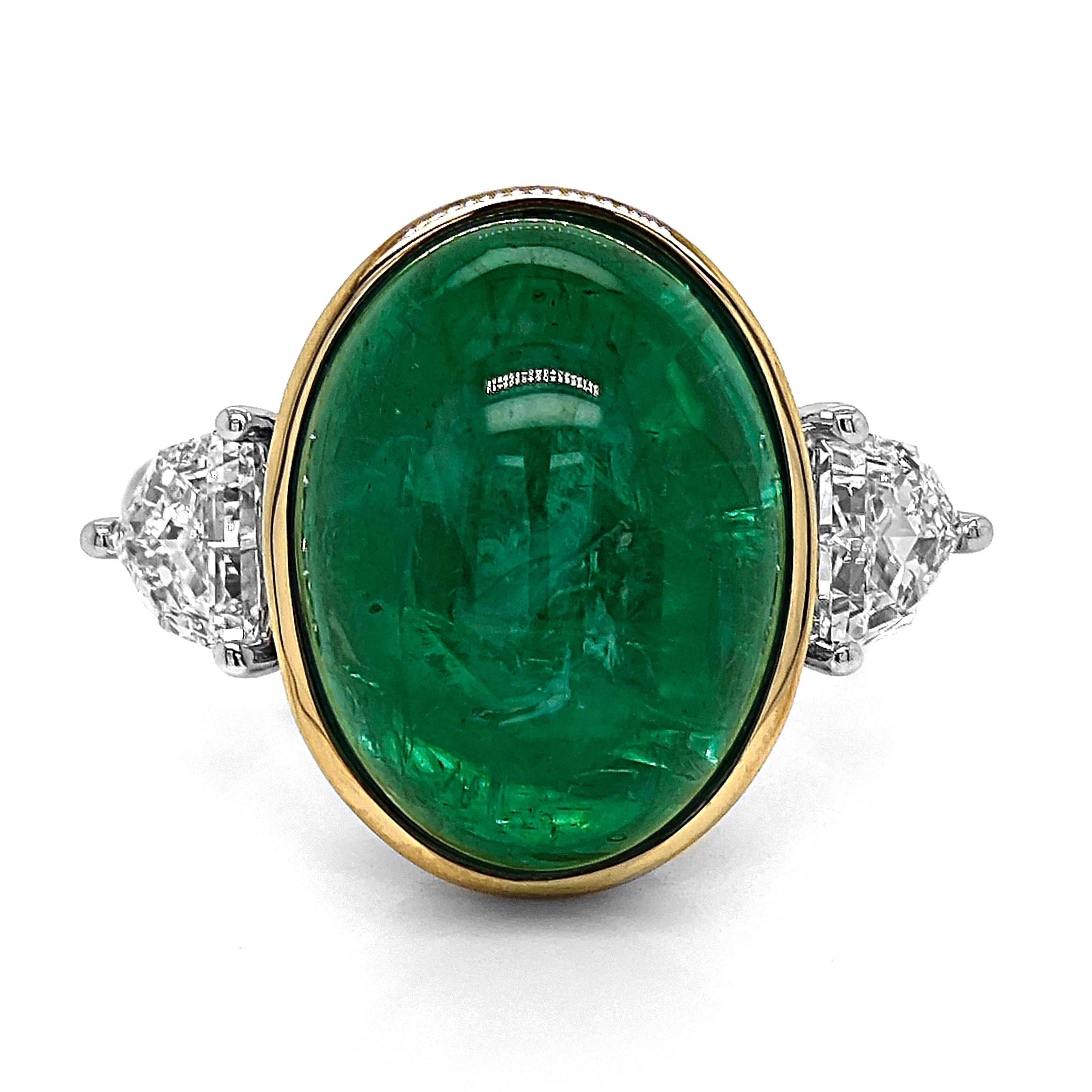 Mixed Cut 9.27 Carat Emerald and White Diamond White and Yellow Gold Ring For Sale