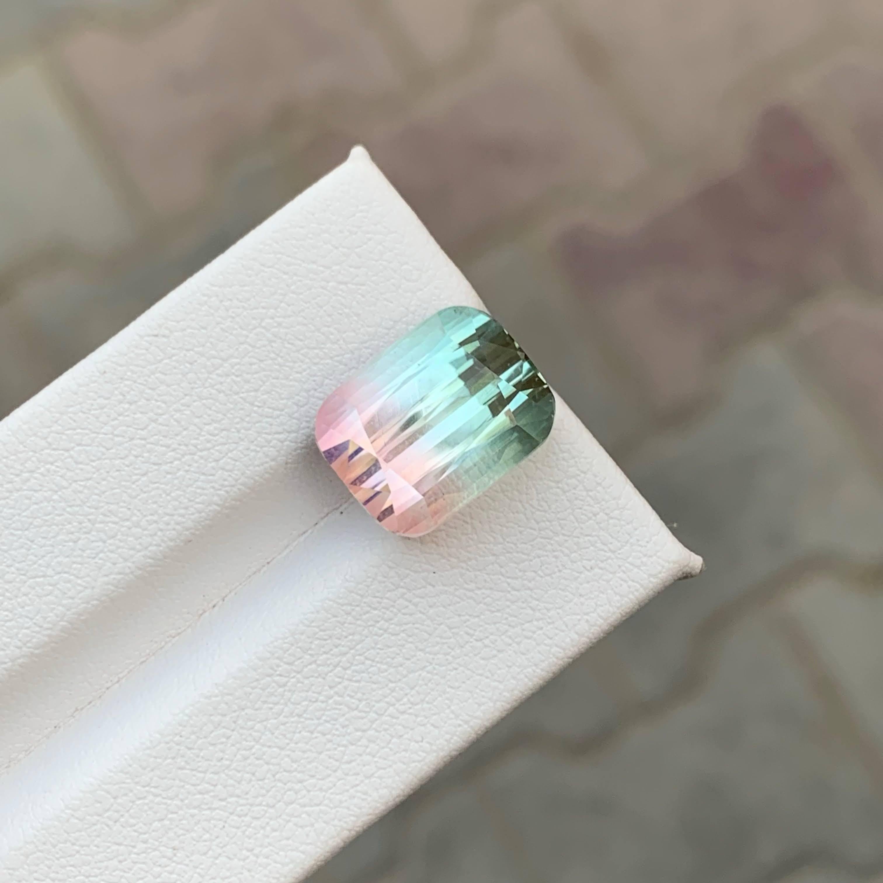 Modern 11.55 Carat Natural Loose Bi Color Watermelon Tourmaline Cushion Cut Afghan Gem For Sale