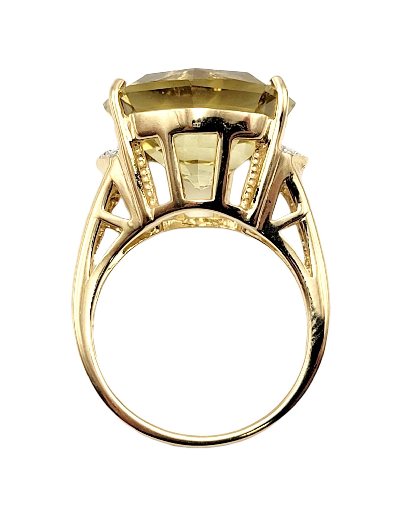 Contemporary 11.55 Carat Octagonal Cut Citrine Solitaire Cocktail Ring with Diamond Accents For Sale