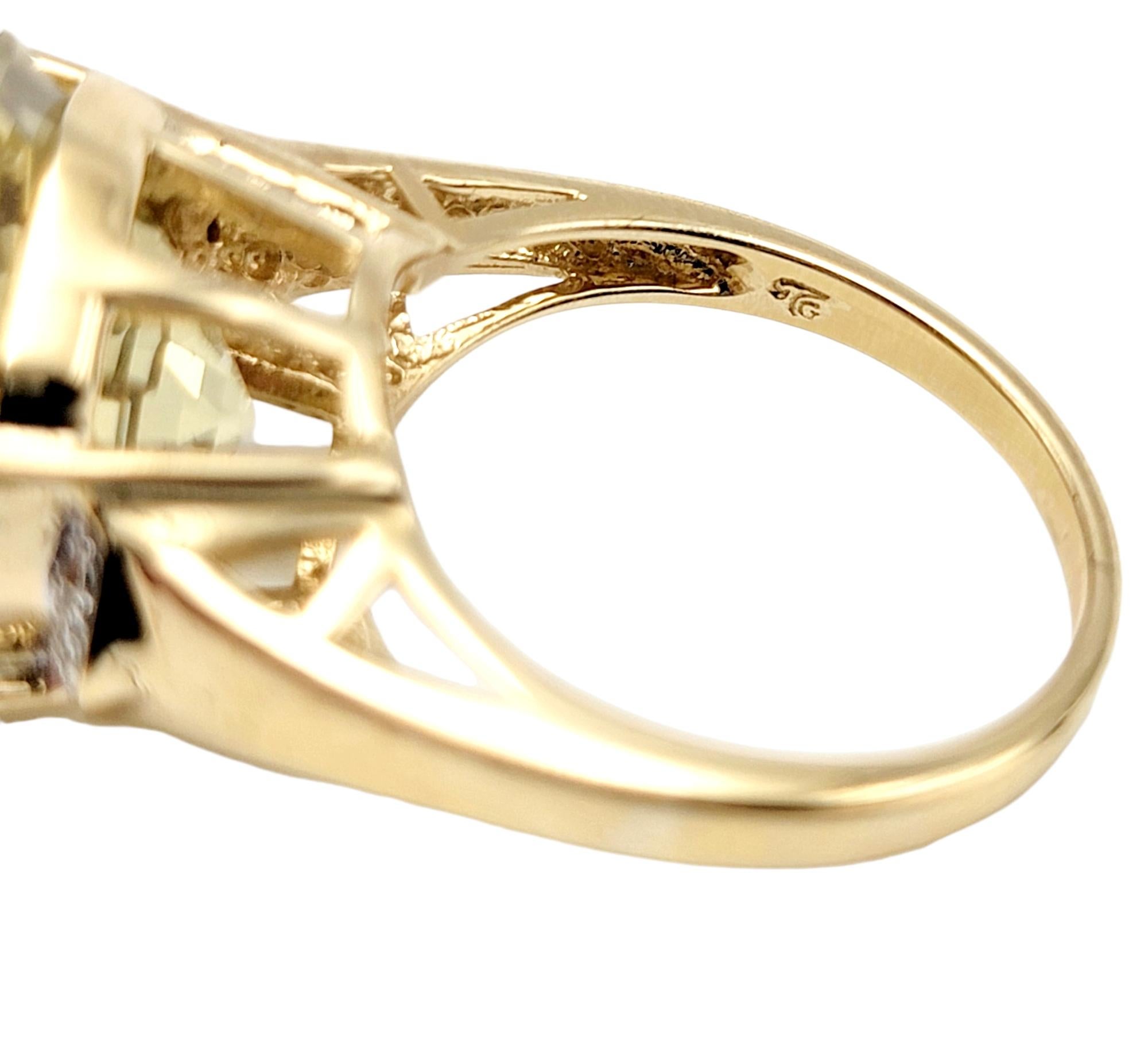 11,55 Karat Achteckschliff Citrin Solitär Cocktail-Ring mit Diamant-Akzenten 3