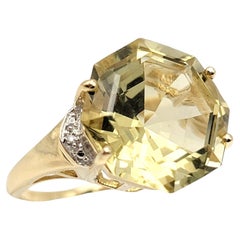 11.55 Carat Octagonal Cut Citrine Solitaire Cocktail Ring with Diamond Accents