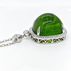 115.5 Carat Peridot Round Diamond White Gold Necklace