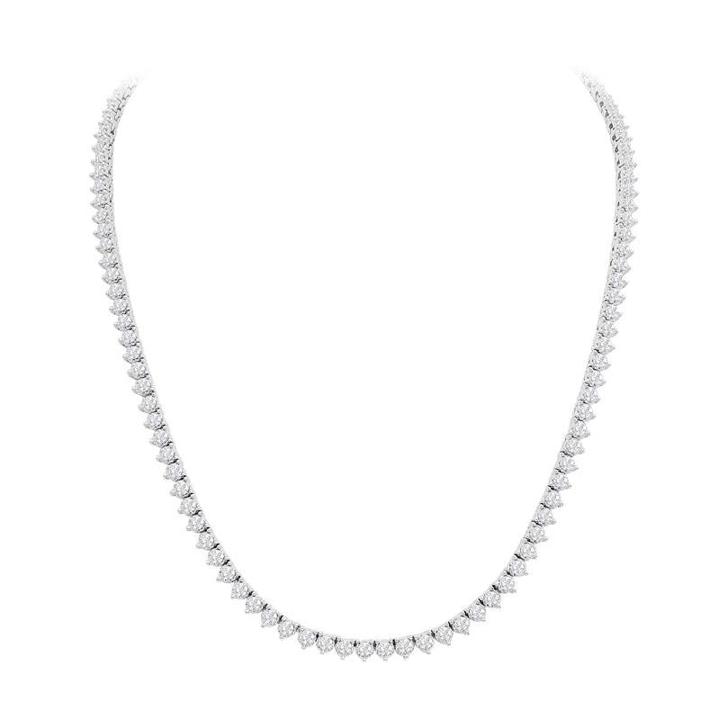11.55 Carat Total Diamond 3 Prong Tennis Necklace in 18 Karat White Gold For Sale