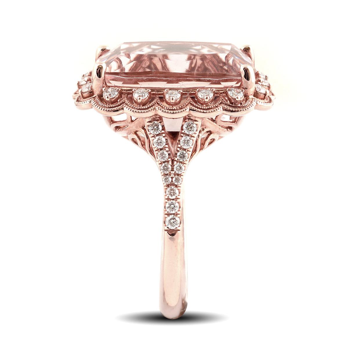 Mixed Cut 11.55 Carats Morganite Diamonds set in 14K Rose Gold Ring For Sale