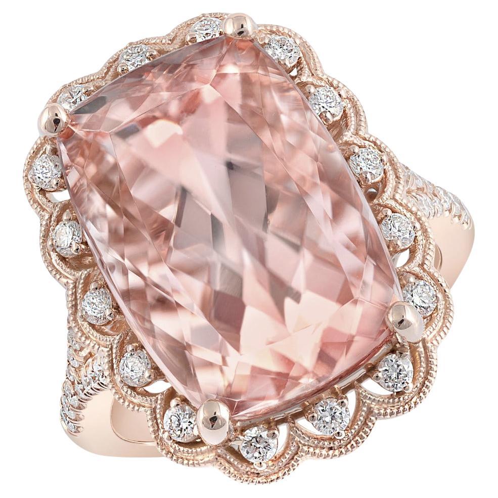 Bague en or rose 14K sertie de diamants Morganite de 11,55 carats