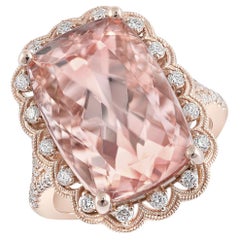 11.55 Carats Morganite Diamonds set in 14K Rose Gold Ring