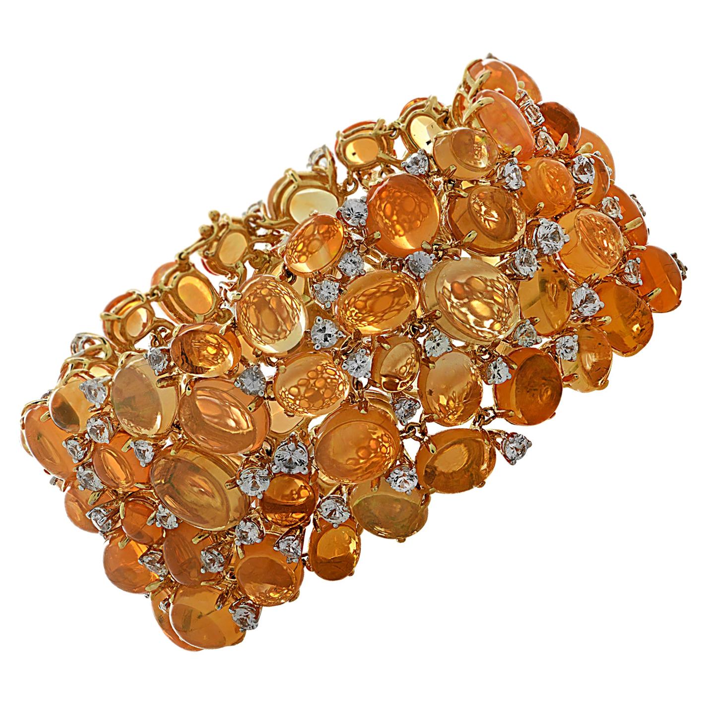 115.57 Carat Mexican Fire Opal Bangle Bracelet at 1stDibs