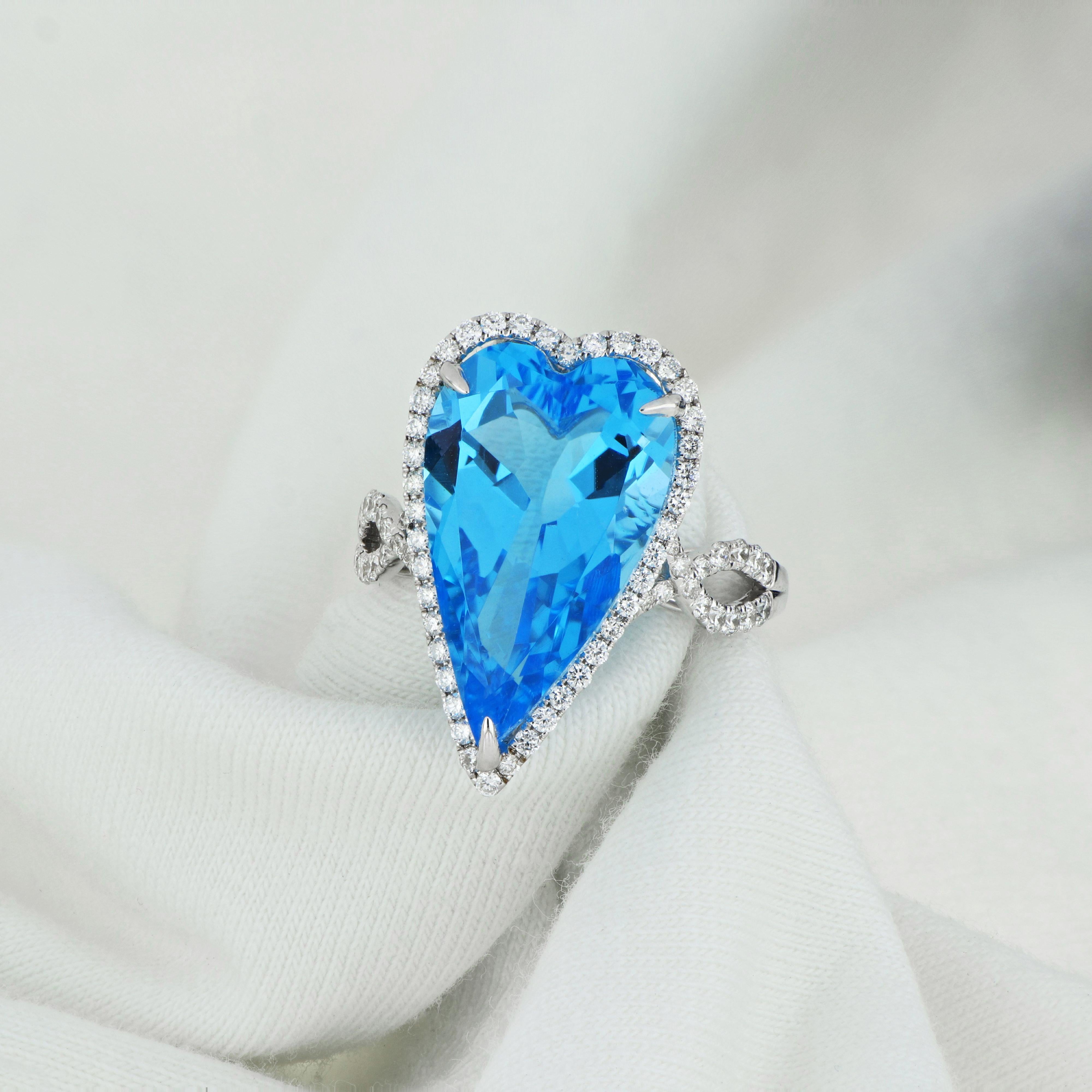 in vendita:  Anello a forma di cuore con topazio blu svizzero e diamanti da 11,55 carati in oro bianco 14 carati 9