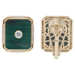 11.56 Carat Malachite Gemstone Earrings 0.43 Ct. Diamond Pave 18k Yellow Gold