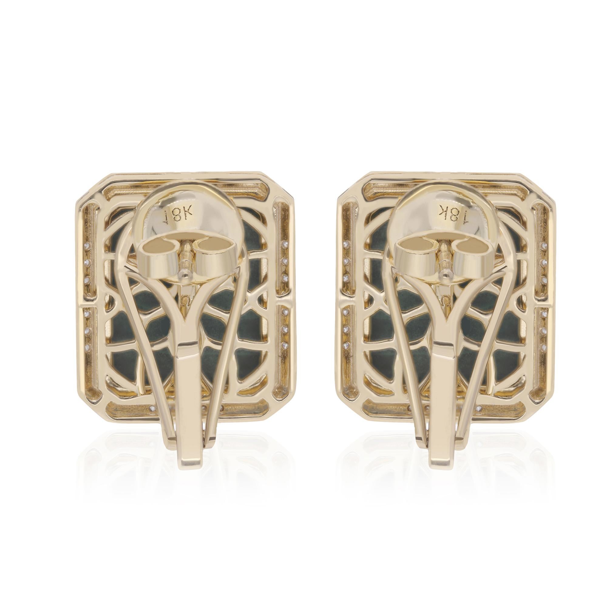 11.56 Carat Malachite Gemstone Earrings 0.43 Ct. Diamond Pave 18k Yellow Gold In New Condition For Sale In Diera, Dubai