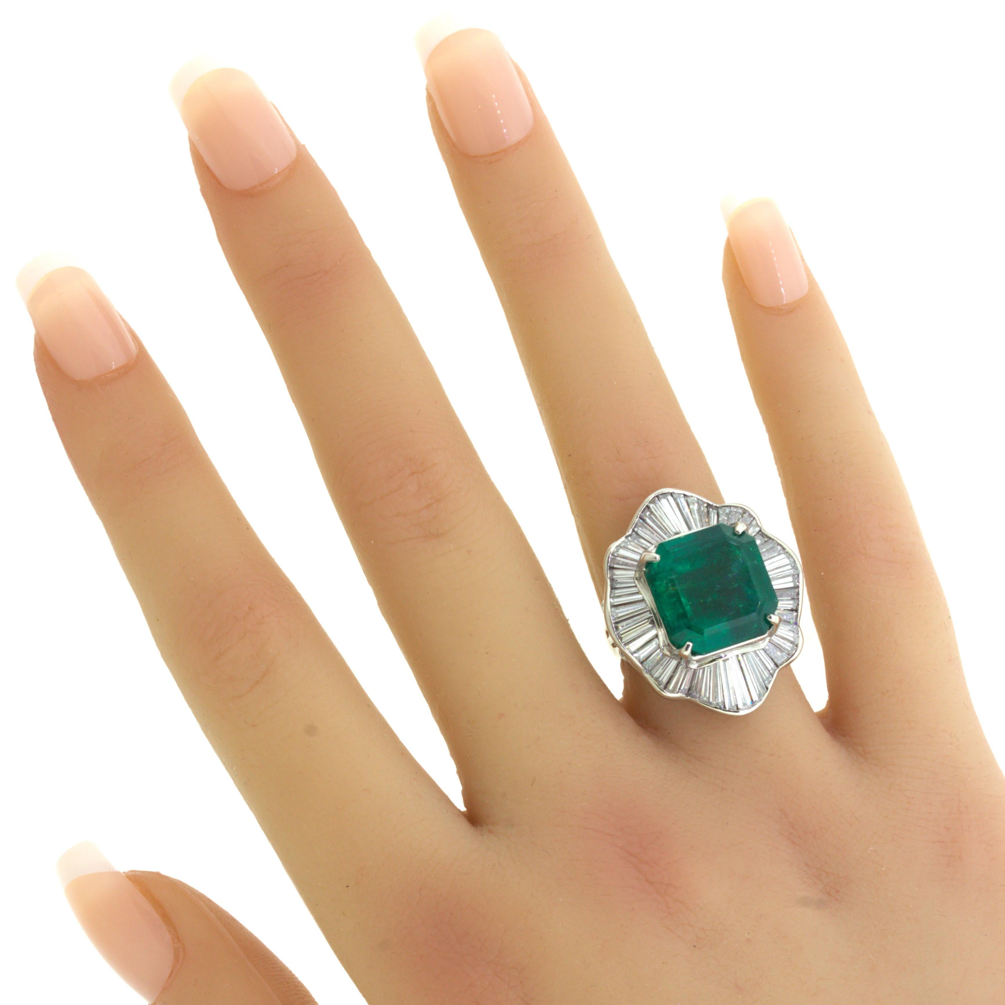 11.57 Carat Colombian Emerald Diamond Platinum Ring, GRS Certified For Sale 5
