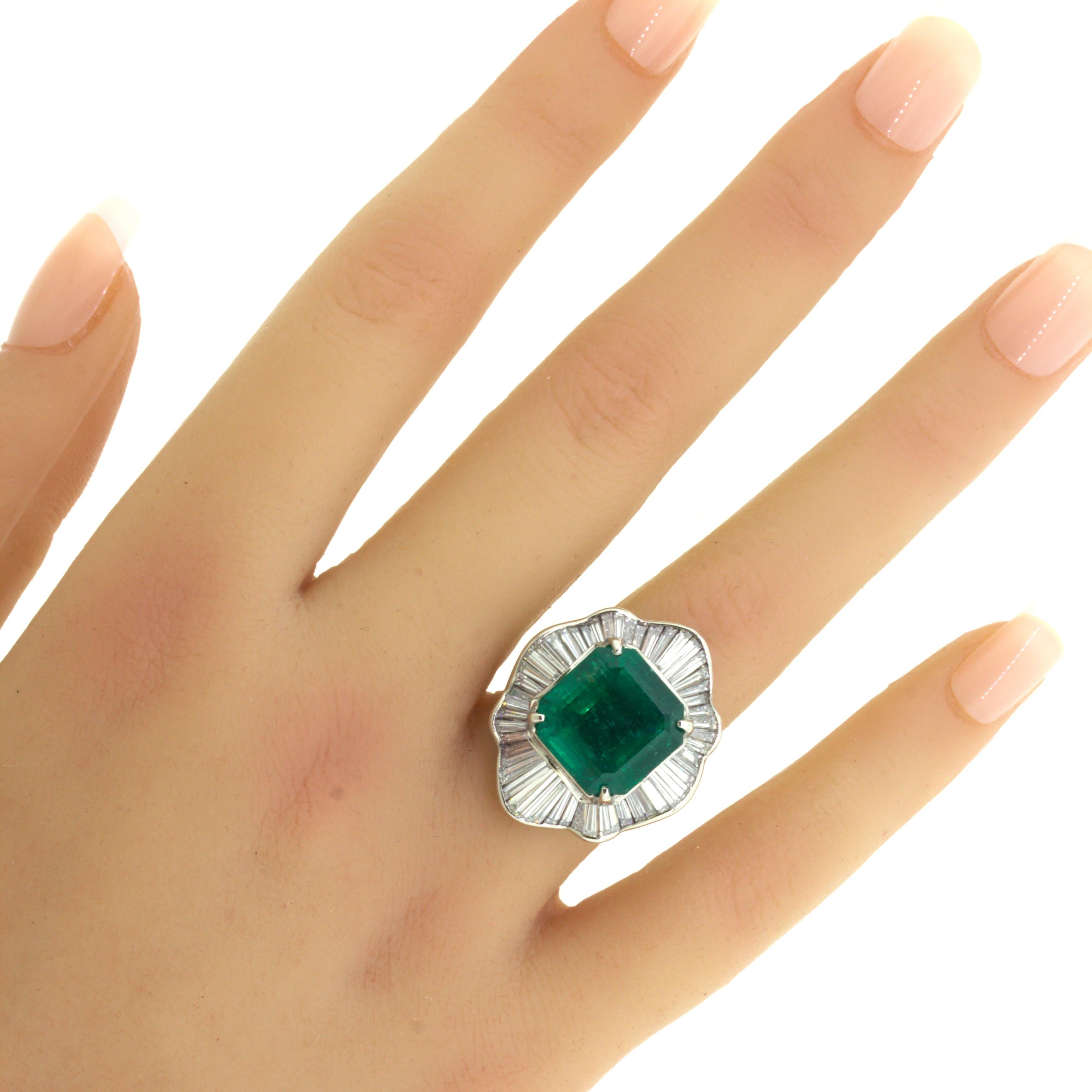 11.57 Carat Colombian Emerald Diamond Platinum Ring, GRS Certified For Sale 6