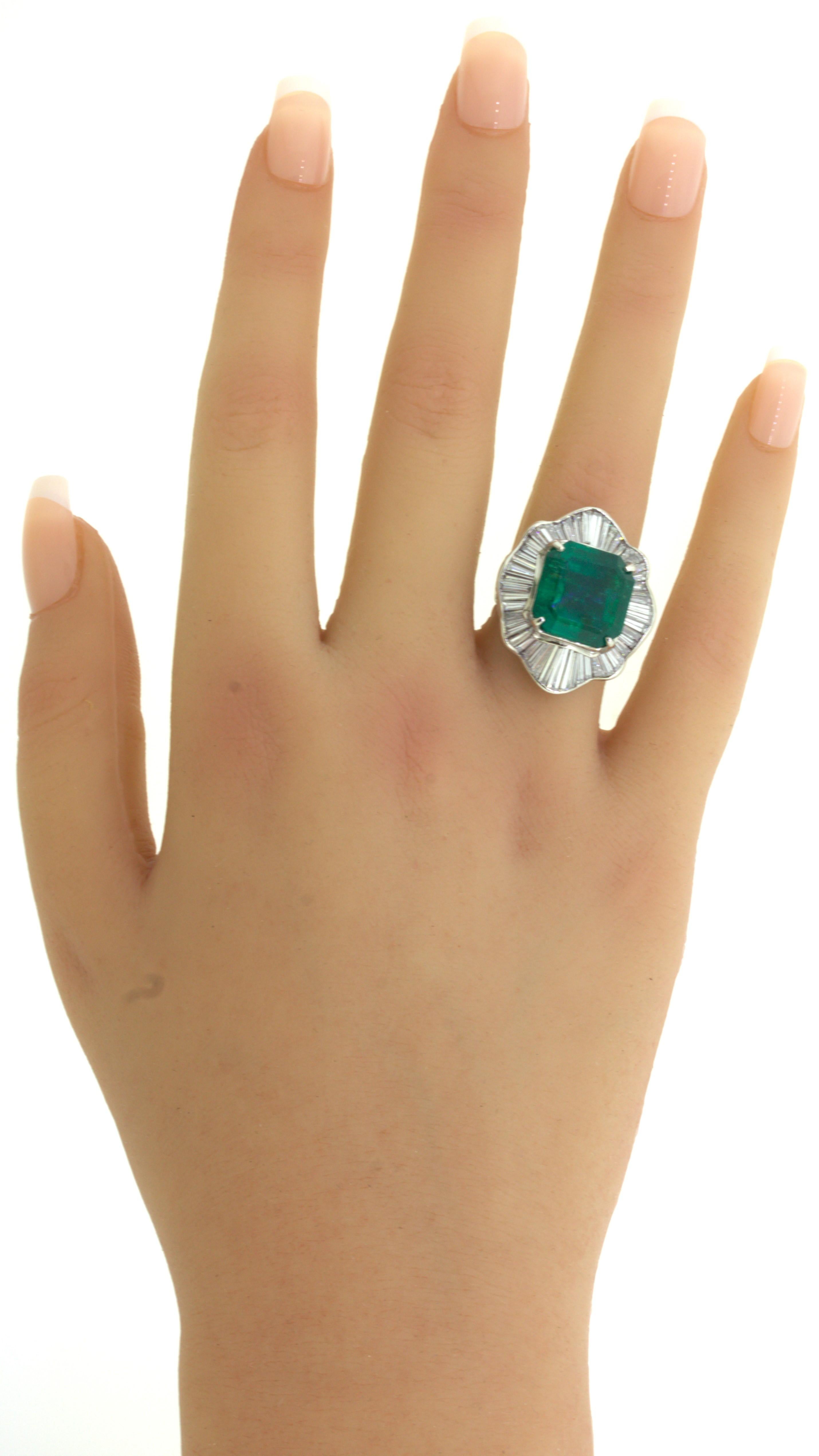 11.57 Carat Colombian Emerald Diamond Platinum Ring, GRS Certified For Sale 7