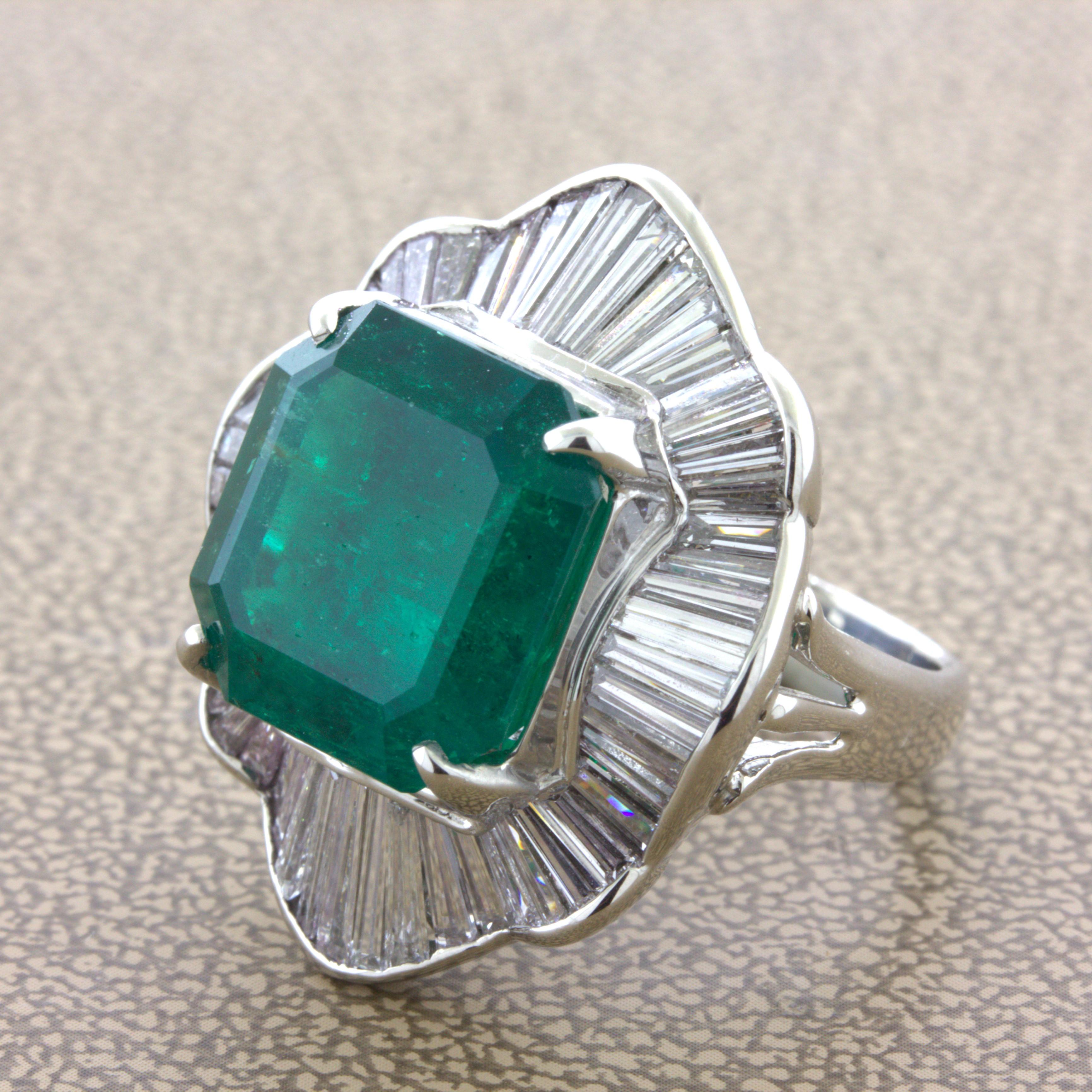 11.57 Carat Colombian Emerald Diamond Platinum Ring, GRS Certified In New Condition For Sale In Beverly Hills, CA