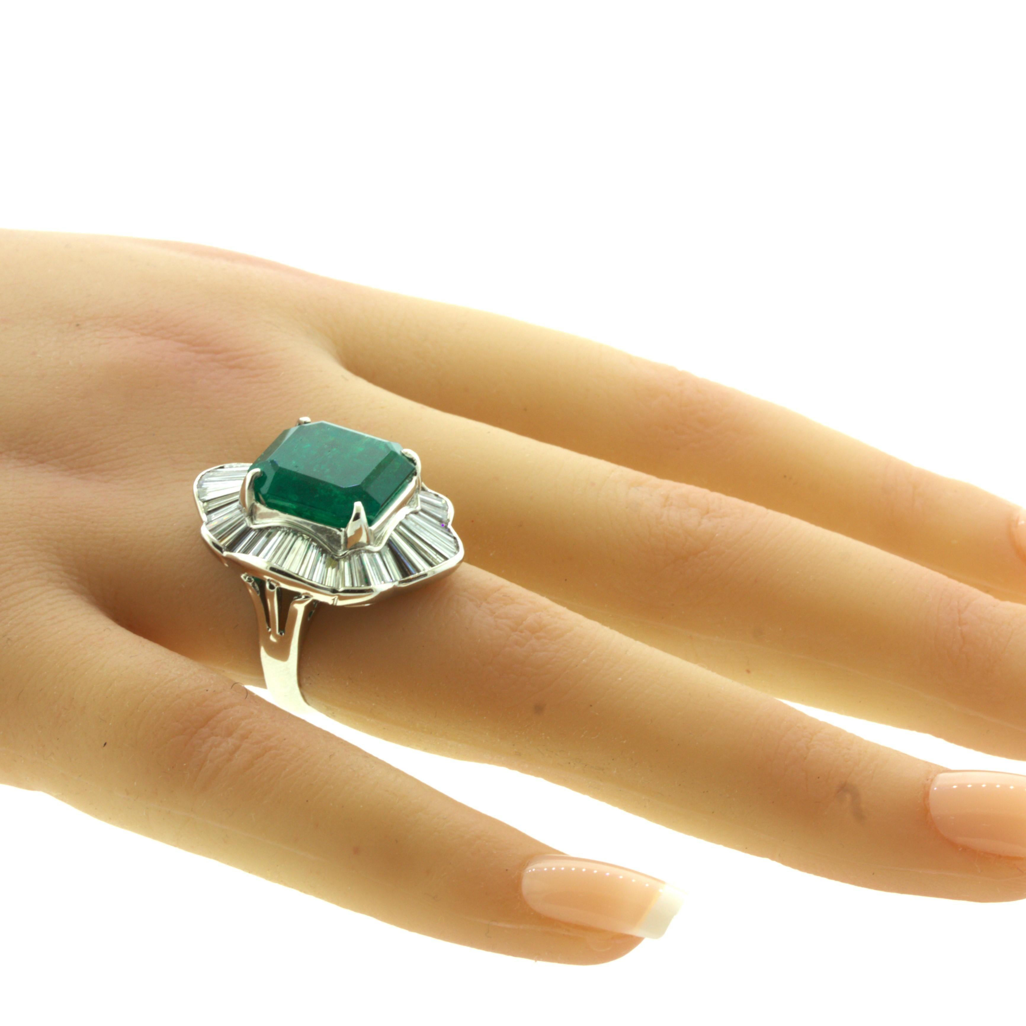 11.57 Carat Colombian Emerald Diamond Platinum Ring, GRS Certified For Sale 3