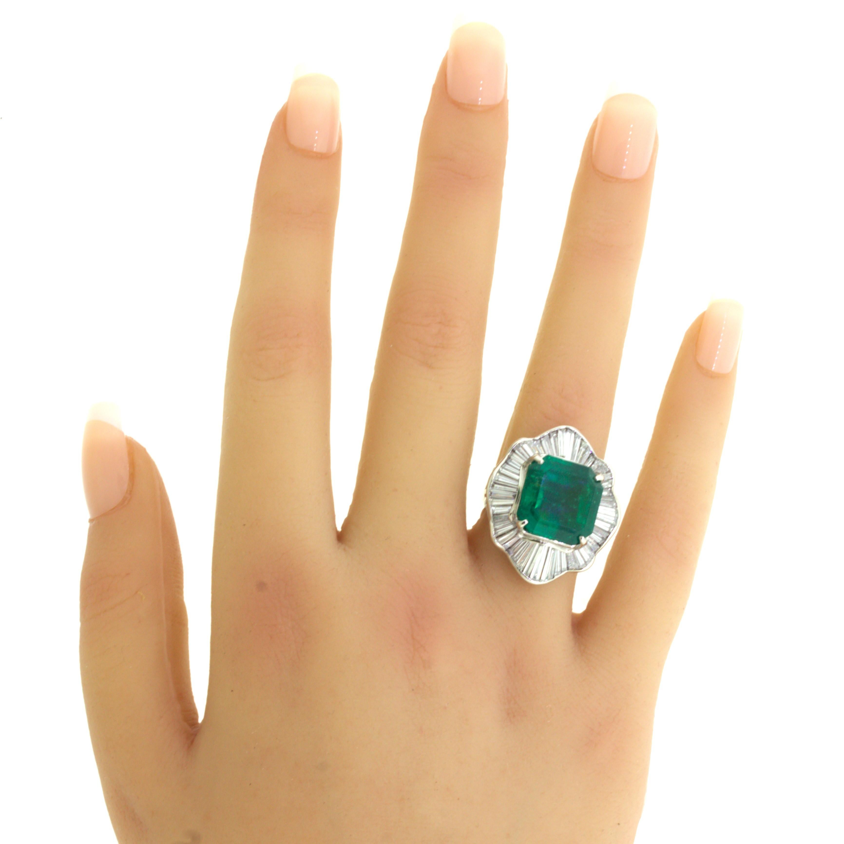 11.57 Carat Colombian Emerald Diamond Platinum Ring, GRS Certified For Sale 4