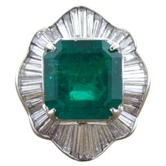 11.57 Carat Colombian Emerald Diamond Platinum Ring, GRS Certified