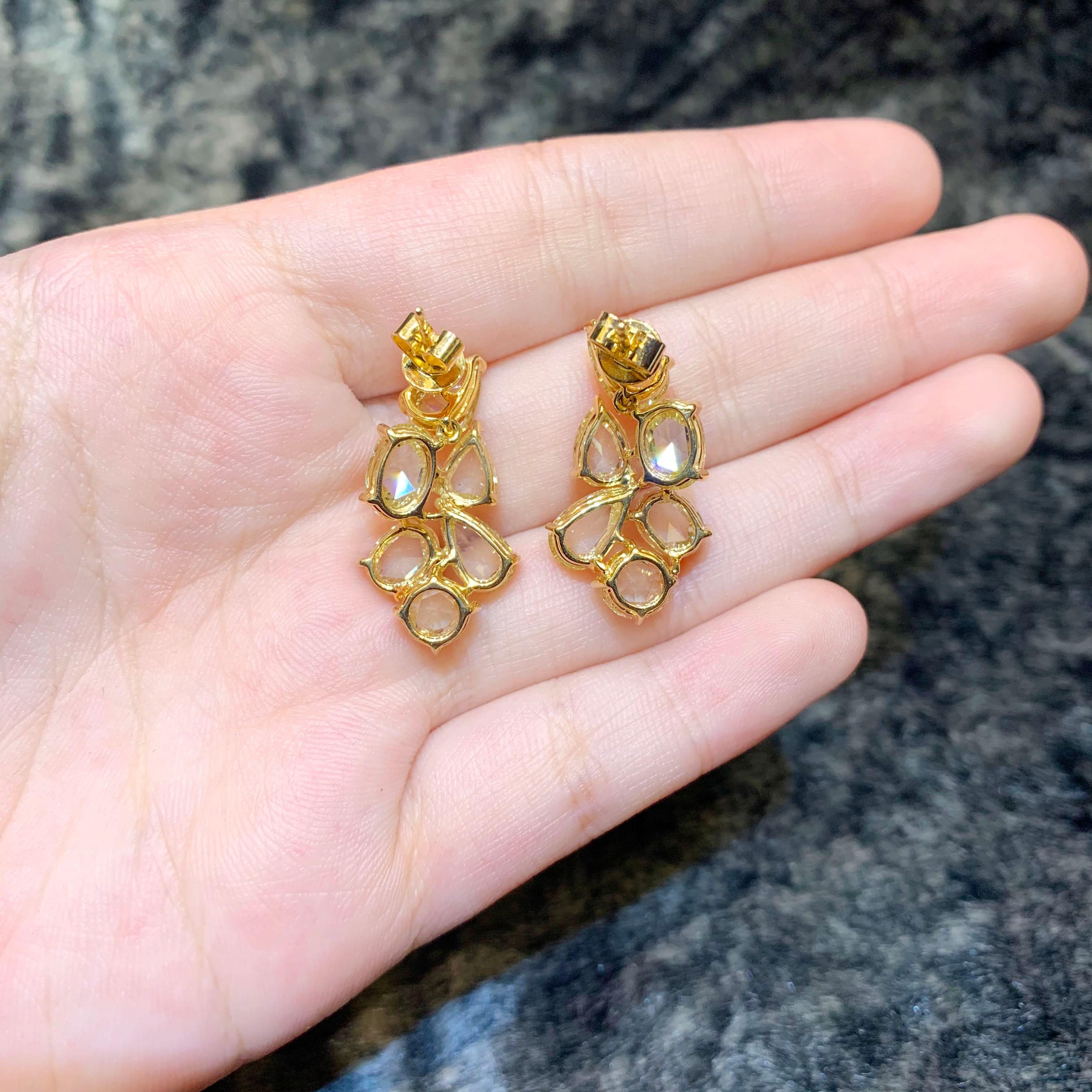 11.57 Carat Fancy Yellow Rose Cut Statement Earring In New Condition In Hung Hom, HK