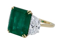11.57 Carat Green Emerald and Diamond Three-Stone Engagement Ring