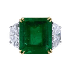 Bague de fiançailles à trois pierres avec émeraude verte de 11,57 carats et diamants