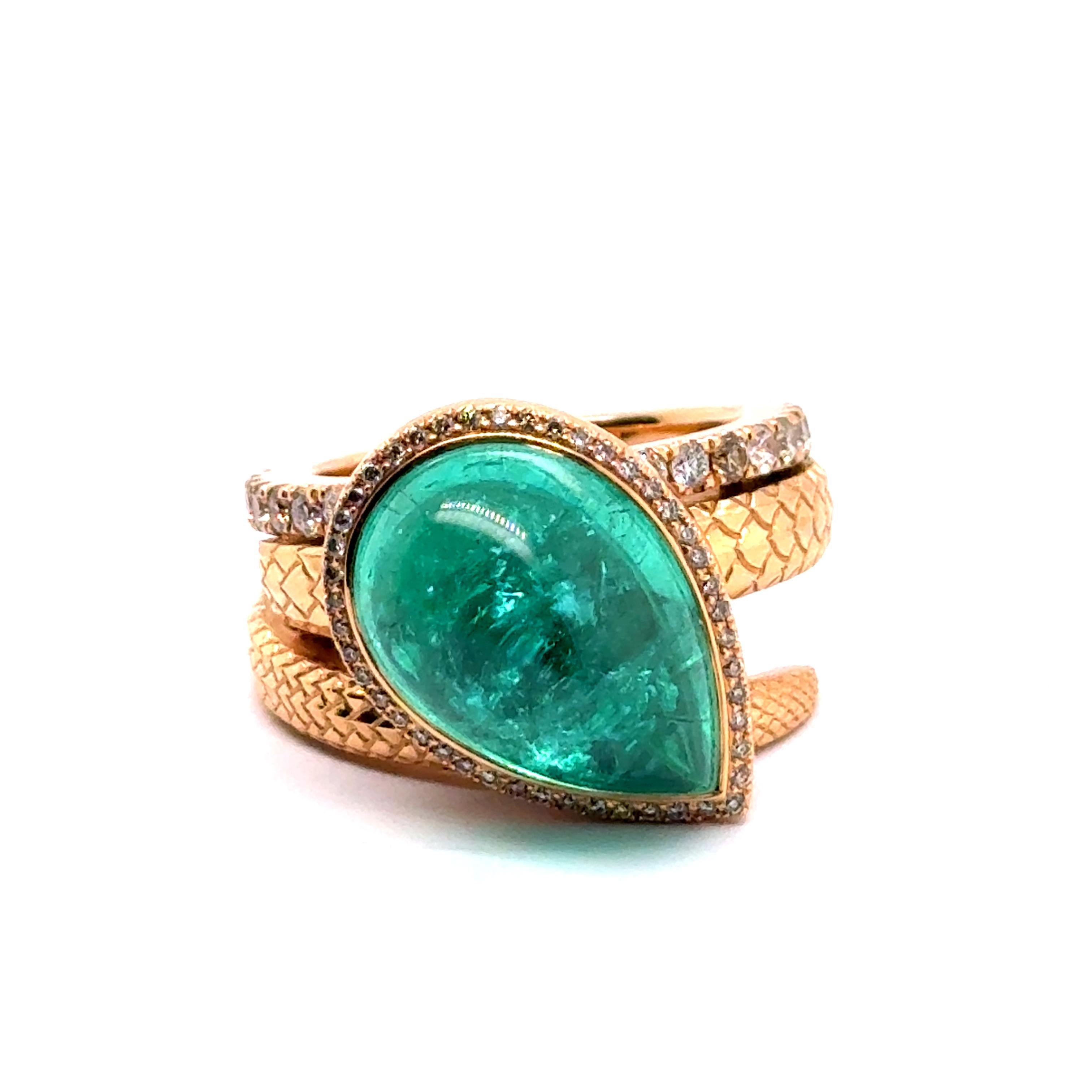 11.57 Carat Mozambique Paraiba Tourmaline & Diamond Ring in 18 Karat Red Gold 4