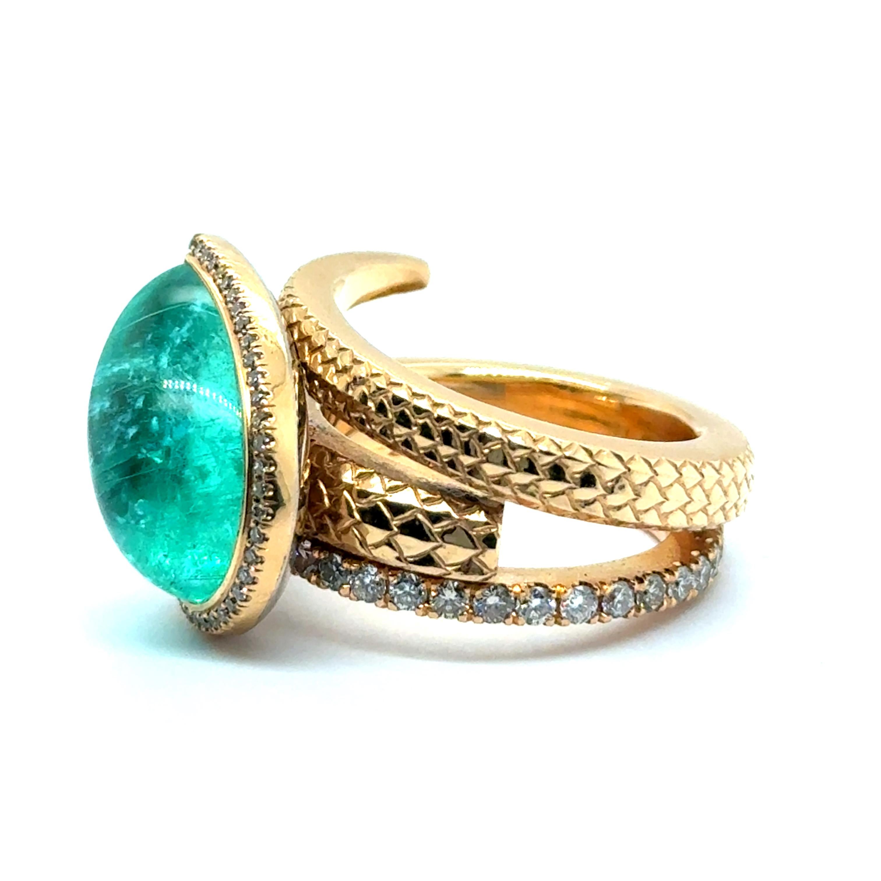 11.57 Carat Mozambique Paraiba Tourmaline & Diamond Ring in 18 Karat Red Gold 5