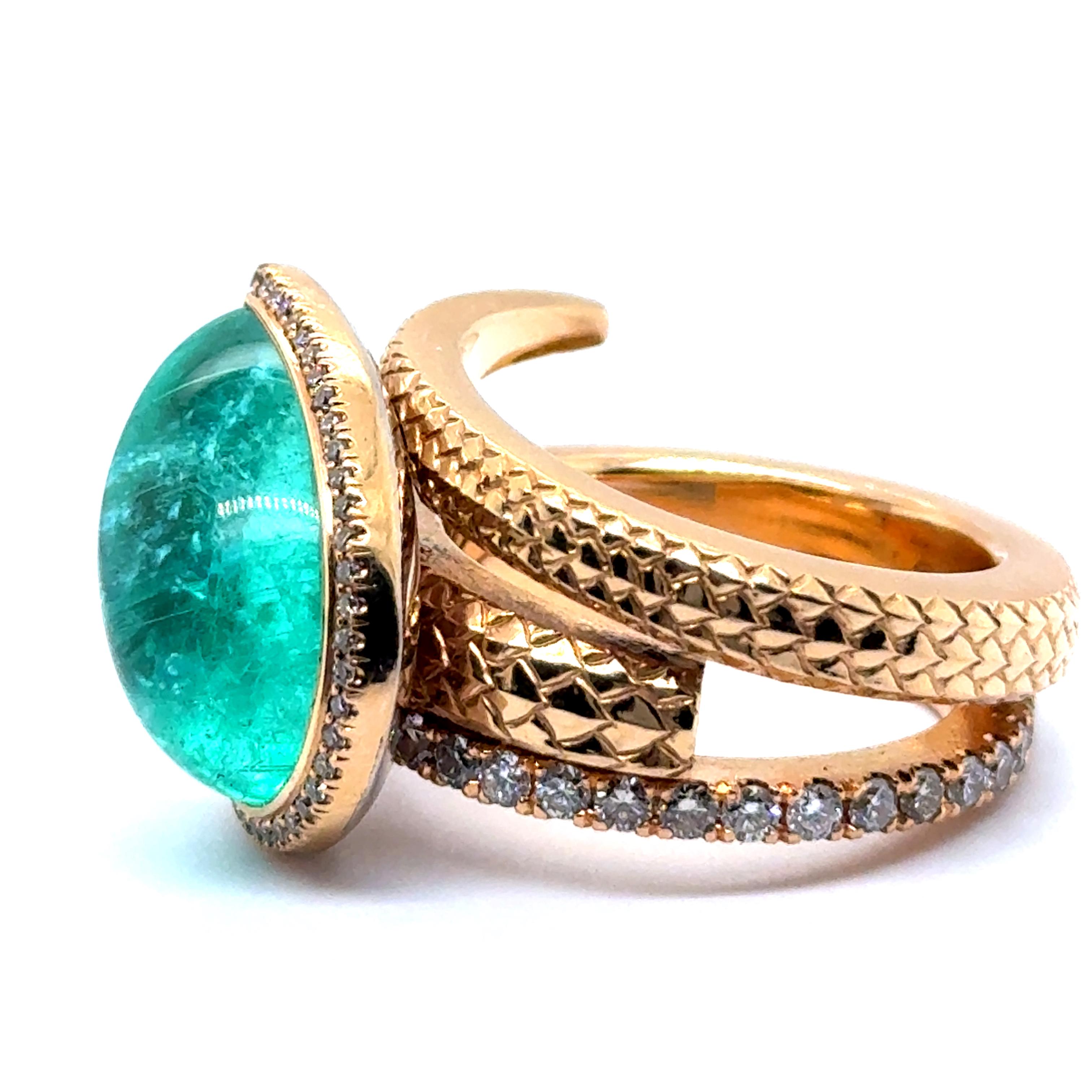 11.57 Carat Mozambique Paraiba Tourmaline & Diamond Ring in 18 Karat Red Gold 7