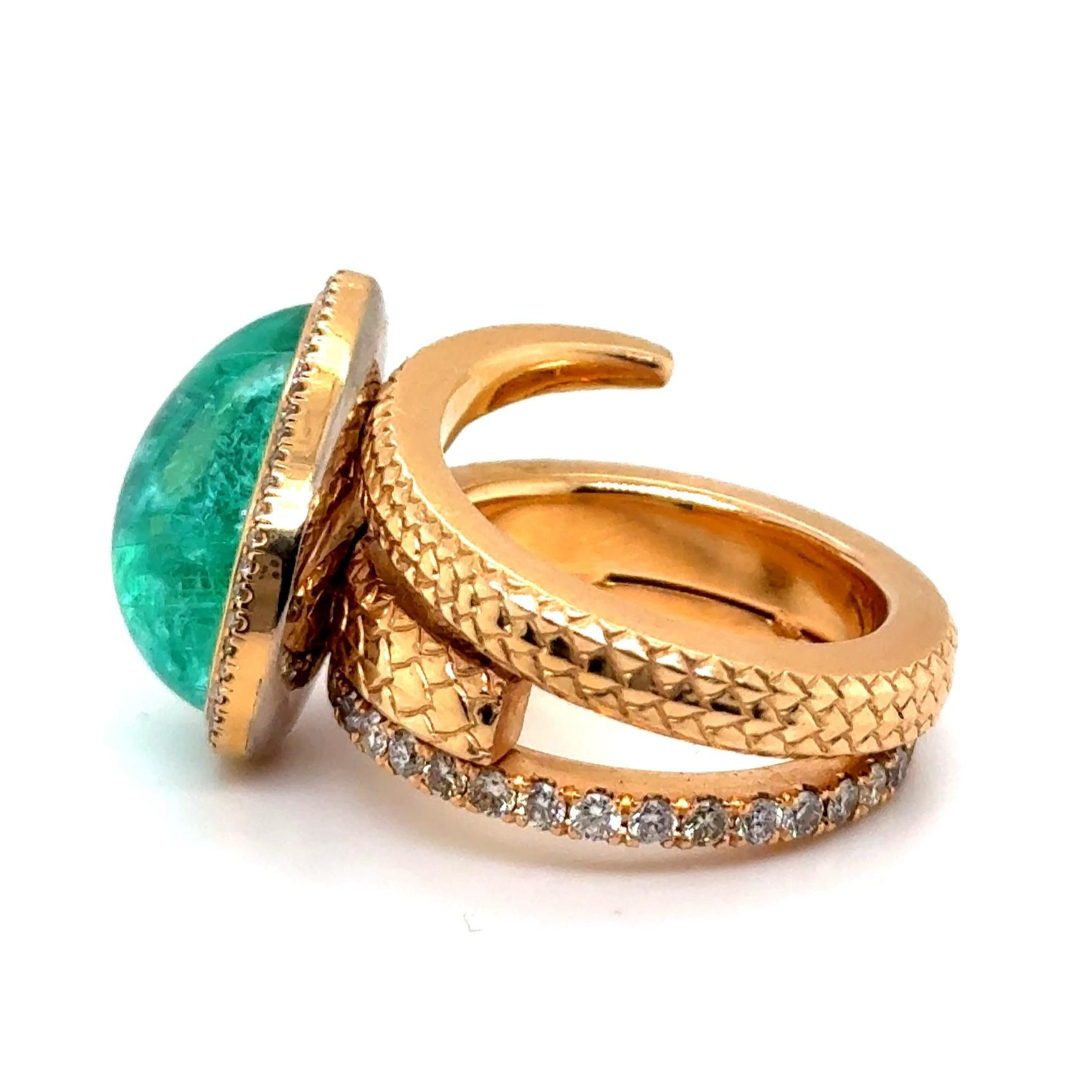 11.57 Carat Mozambique Paraiba Tourmaline & Diamond Ring in 18 Karat Red Gold 8