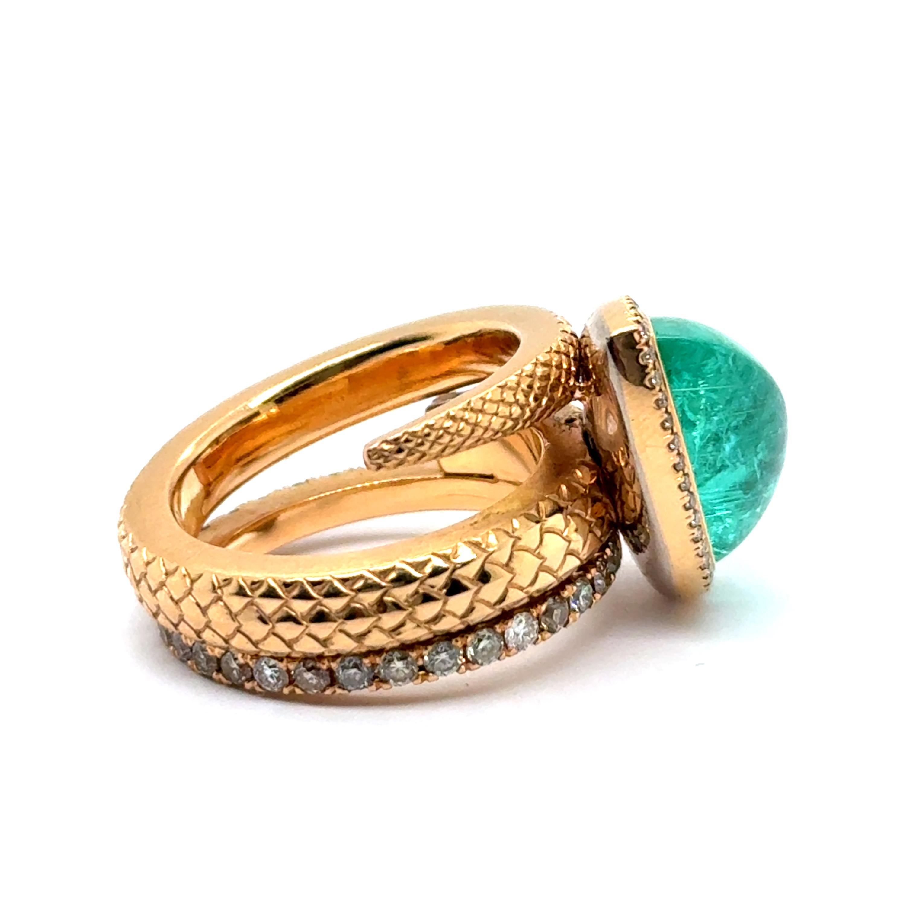 11.57 Carat Mozambique Paraiba Tourmaline & Diamond Ring in 18 Karat Red Gold 9