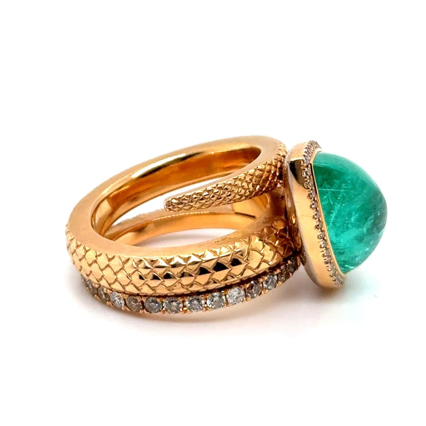 11.57 Carat Mozambique Paraiba Tourmaline & Diamond Ring in 18 Karat Red Gold 3