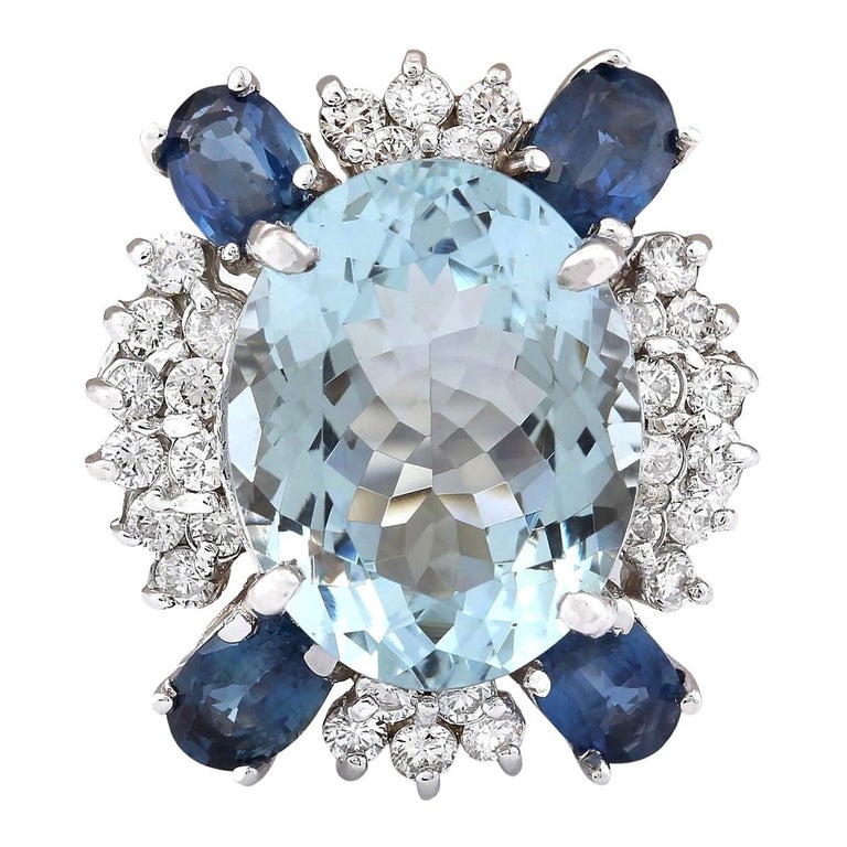 11.57 Carat Natural Aquamarine Sapphire 18 Karat White Gold Diamond ...
