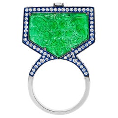11.57 Carat Vivid Green Emerald & 1.70 Carat Diamond Royal 18K Ring