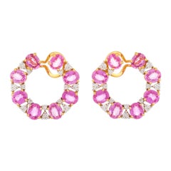 11.57 Carats Pink Sapphire and Diamond 18kt Yellow Gold Wraparound Earrings