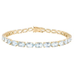11.57 CTW Brilliant Oval Cut Aquamarine Tennis Bracelet in 18k Solid Yellow Gold