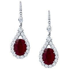 11.58 Carat Oval Cut Rubies with 4.49ctw Diamond Halo Earrings in 18k White Gold