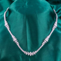 11.58 Carats Round & Marquise Diamond Stations Tennis Necklace 18K White Gold