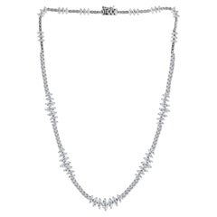 11.58 Carats Round & Marquise Diamond Stations Tennis Necklace 18K White Gold