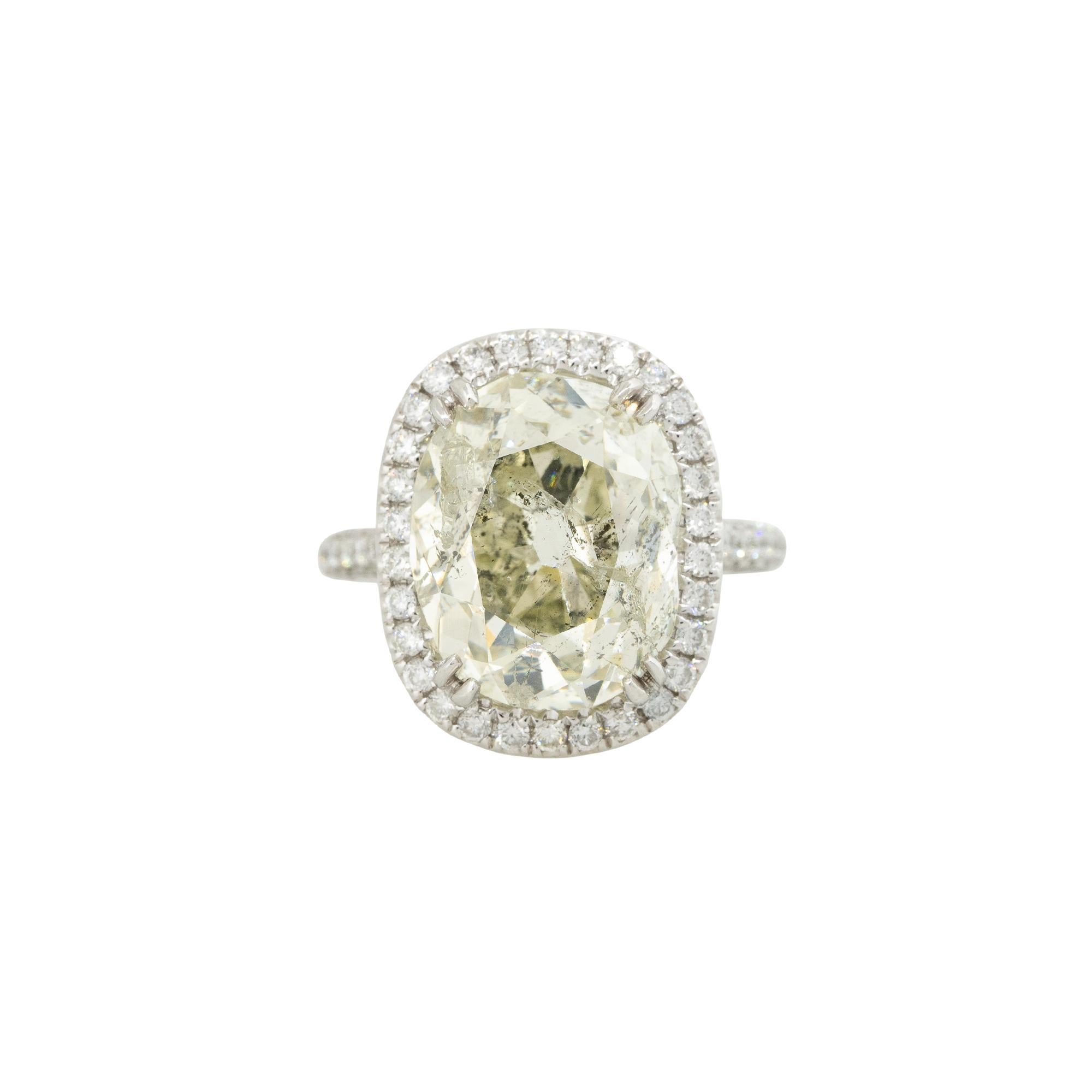 11.59 Carat Cushion Cut Diamond Engagement Ring 18 Karat in Stock For Sale 3