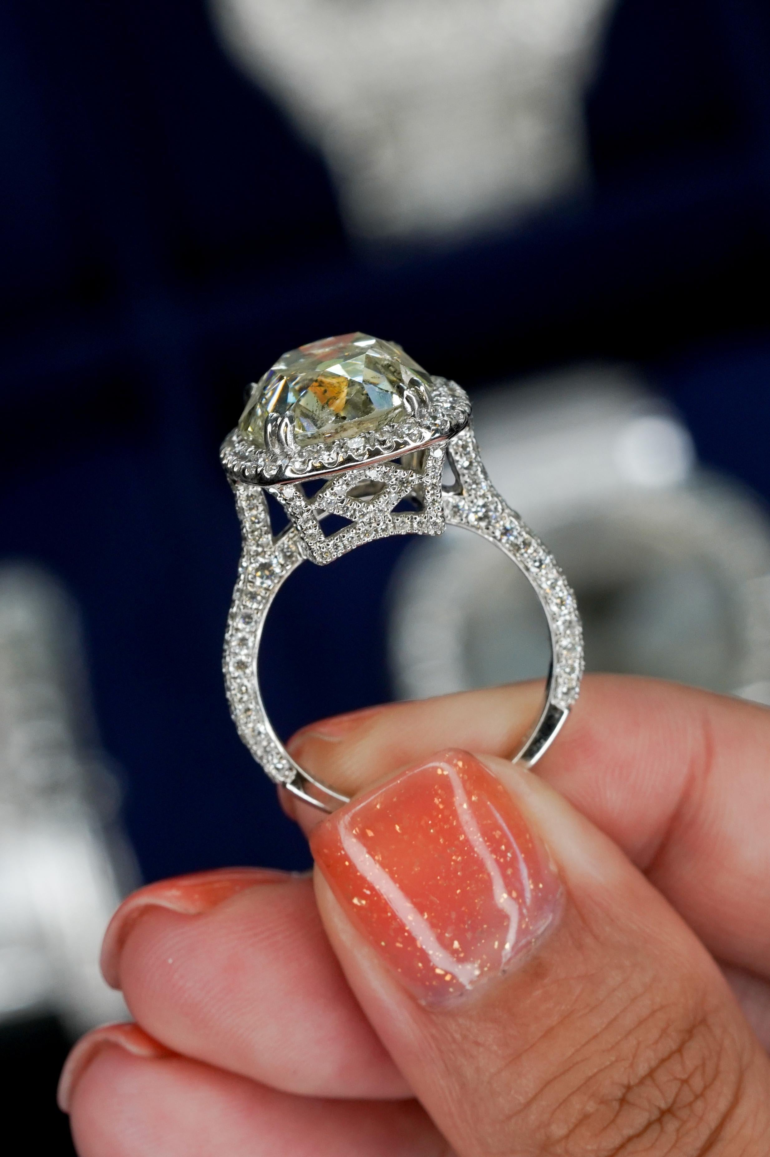 11.59 Carat Cushion Cut Diamond Engagement Ring 18 Karat in Stock For Sale 2