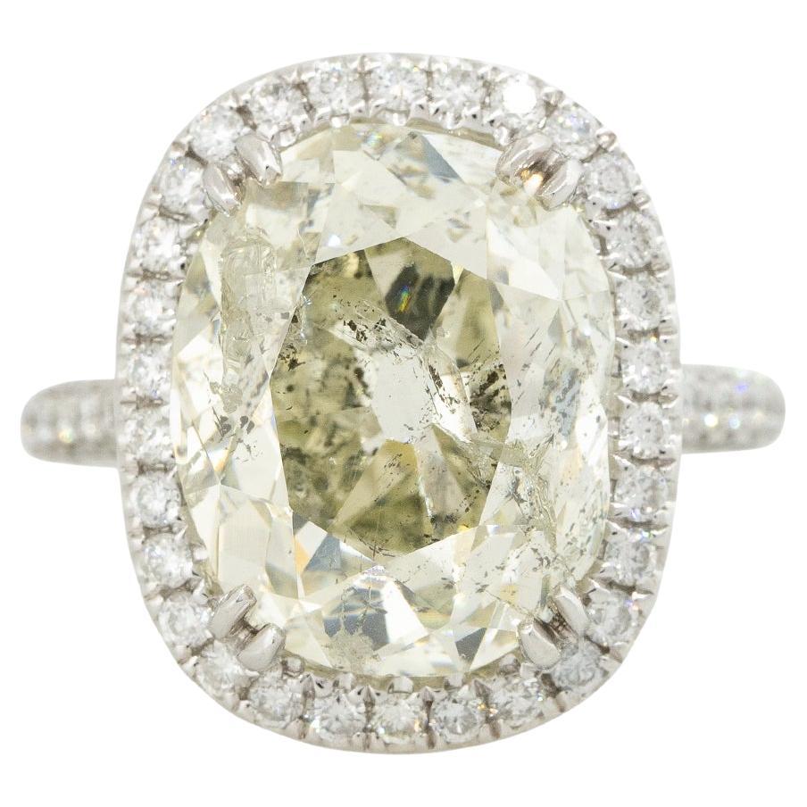 11.59 Carat Cushion Cut Diamond Engagement Ring 18 Karat in Stock For Sale