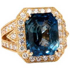 11.59 Carat GIA Certified Natural No Heat Blue Sapphire Ring 18 Karat Mod Deco