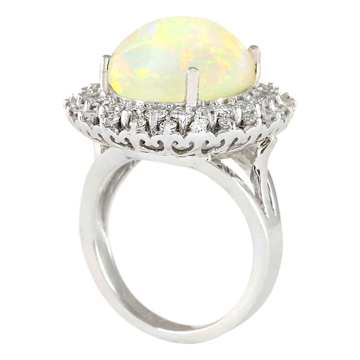 Oval Cut Opal Diamond Ring In 14 Karat White Gold  For Sale