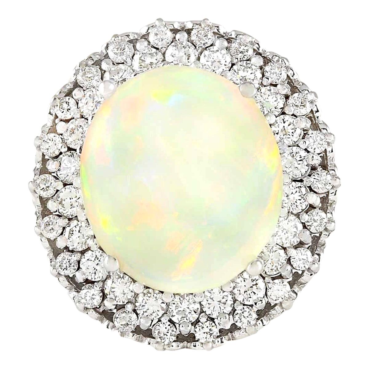 Opal Diamond Ring In 14 Karat White Gold 